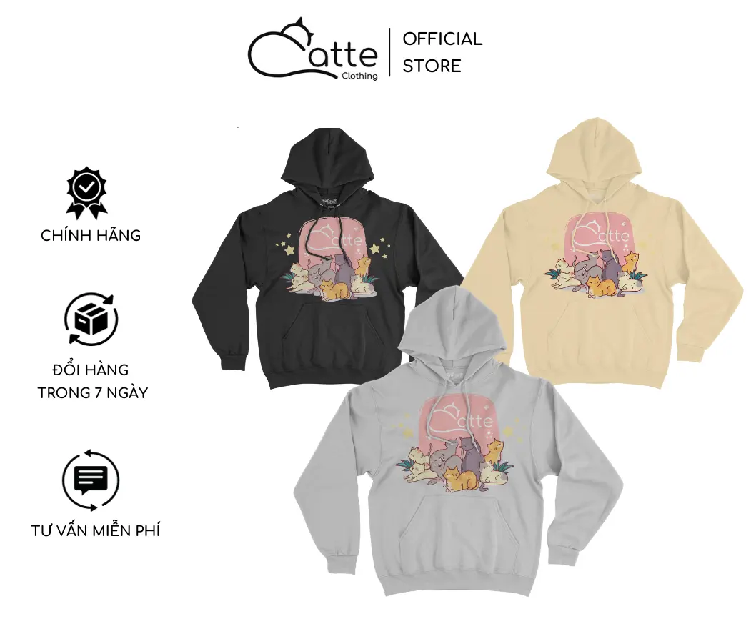 Áo Hoodie Purrfectly Cozy Màu Đen-Kem-Xám