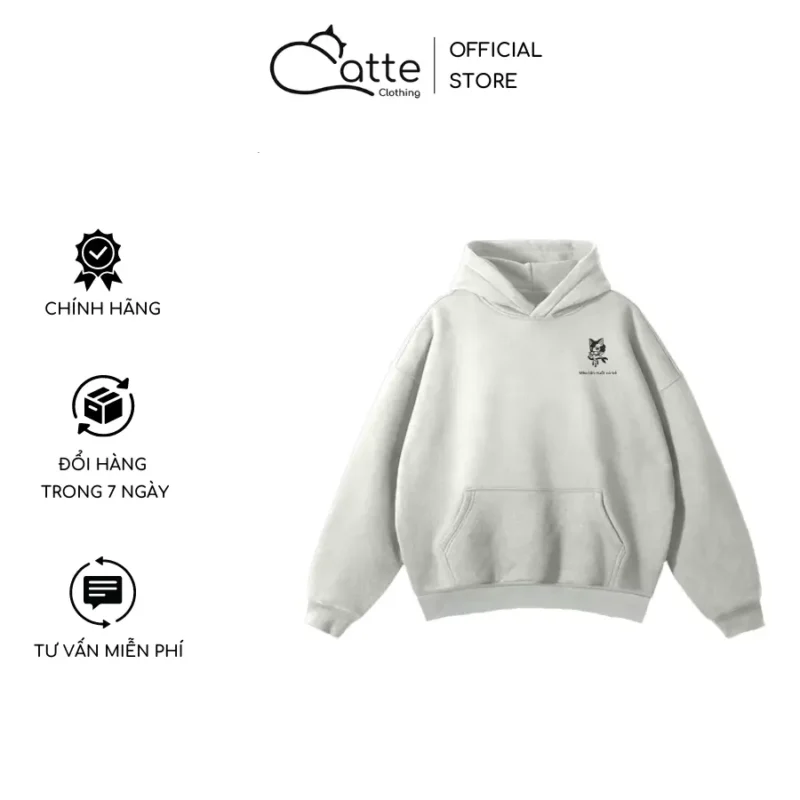 Áo Hoodie Nam Nữ Catte Clothing Mèo Lớn Nuốt Cá Bé Màu Xám