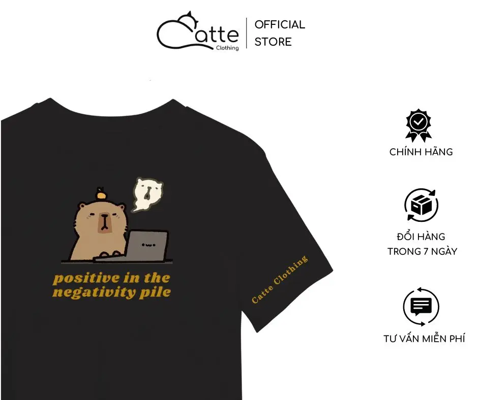 Áo Thun Nam Nữ Catte Clothing Capybara Form Rộng Màu Đen