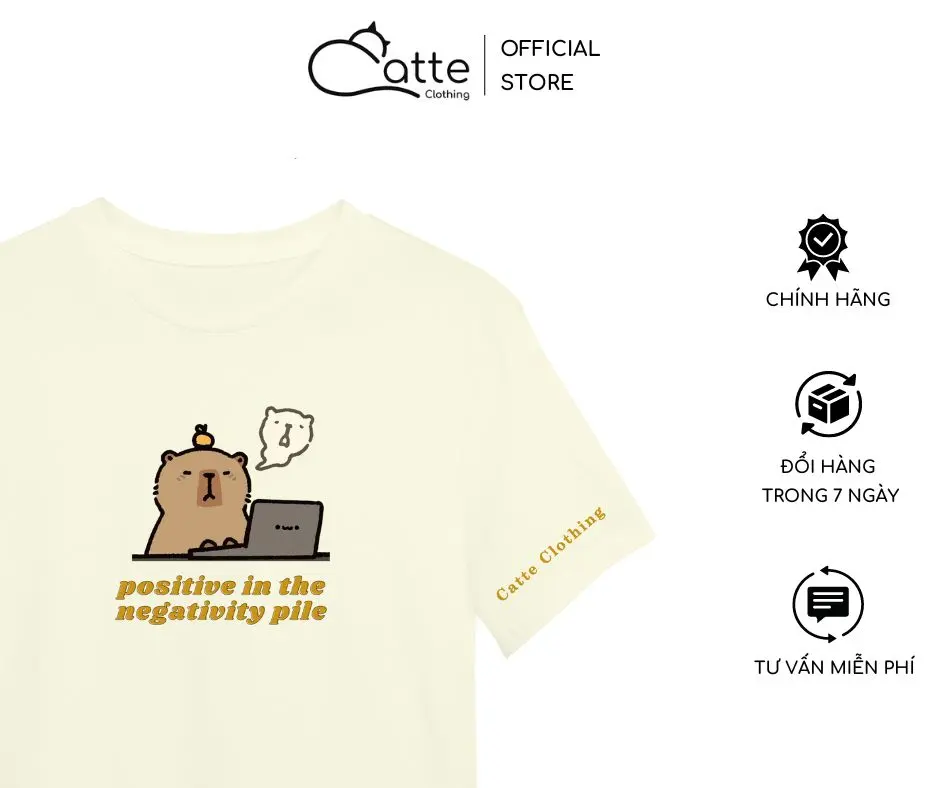 Áo Thun Nam Nữ Catte Clothing Capybara Form Rộng Màu Kem