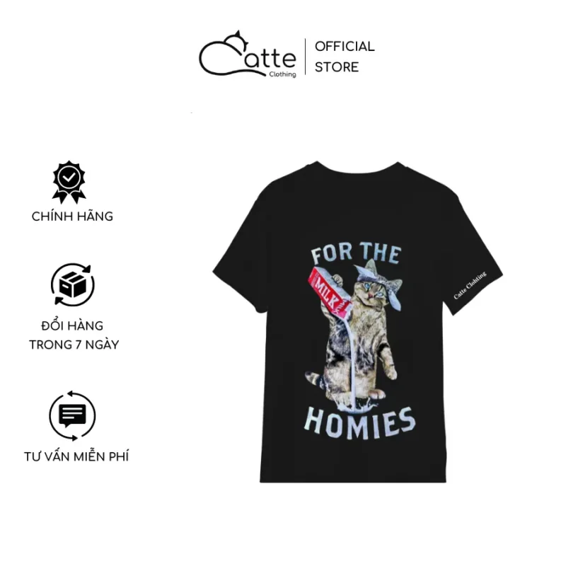 Áo Thun Nam Nữ Catte Clothing For The Homies Màu Đen