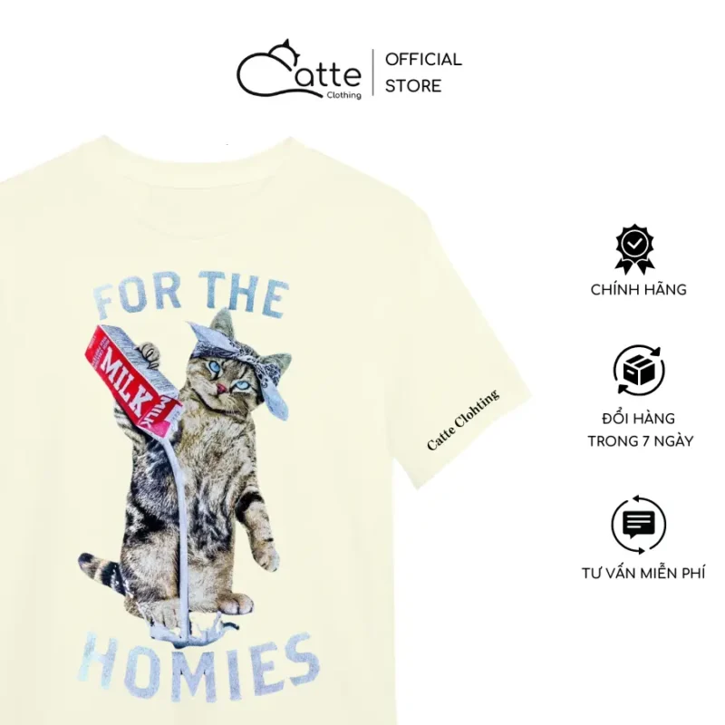 Áo Thun Nam Nữ Catte Clothing For The Homies Màu Kem