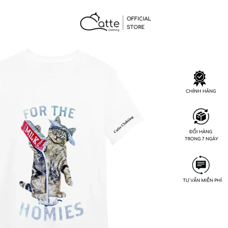 Áo Thun Nam Nữ Catte Clothing For The Homies Màu Trắng