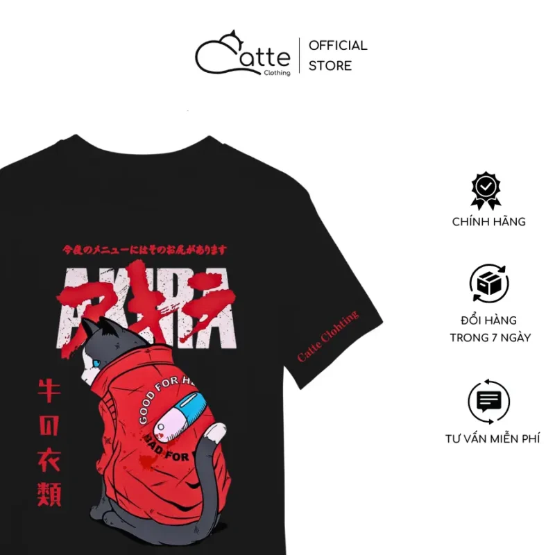 Áo Thun Nam Nữ Catte Clothing Mèo Red Jan Màu Đen