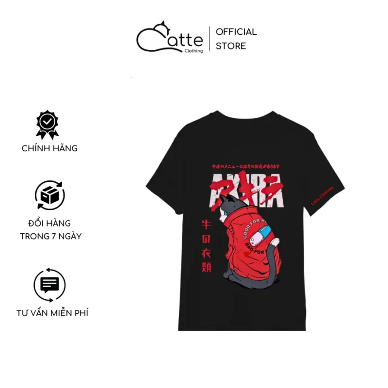 Áo Thun Nam Nữ Catte Clothing Mèo Red Jan Màu Đen