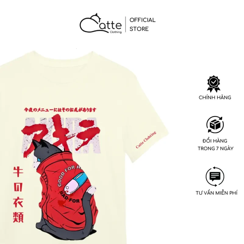 Áo Thun Nam Nữ Catte Clothing Mèo Red Jan Màu Kem