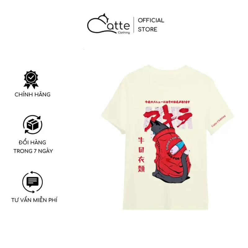 Áo Thun Nam Nữ Catte Clothing Mèo Red Jan Màu Kem