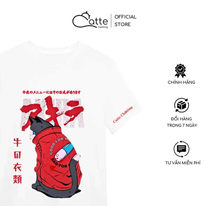 Áo Thun Nam Nữ Catte Clothing Mèo Red Jan Màu Trắng