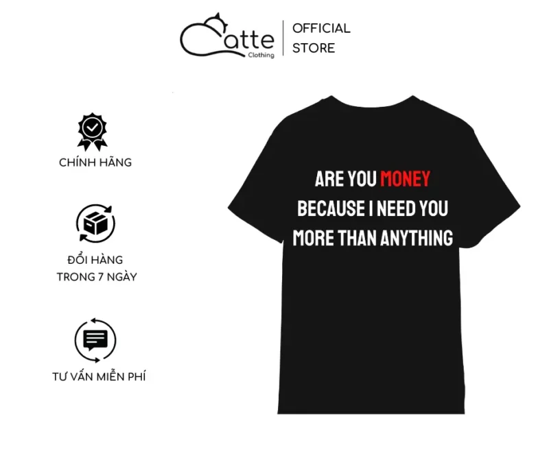 Áo Thun Nam Nữ Catte Clothing No Money No Life Màu Đen