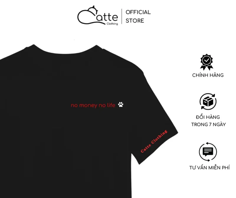 Áo Thun Nam Nữ Catte Clothing No Money No Life Màu Đen