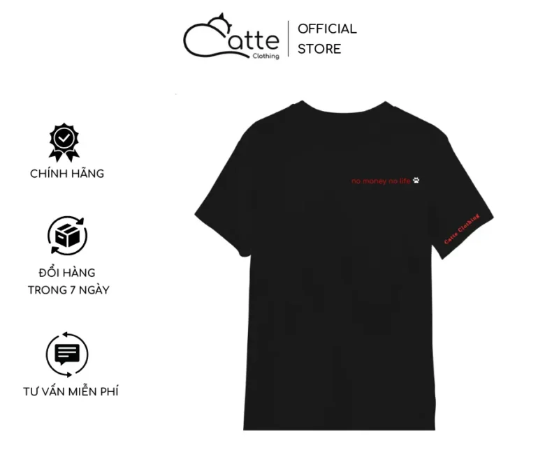 Áo Thun Nam Nữ Catte Clothing No Money No Life Màu Đen