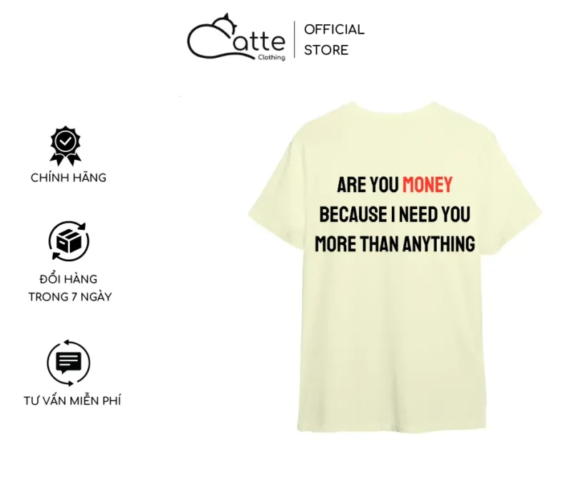 Áo Thun Nam Nữ Catte Clothing No Money No Life Màu Kem