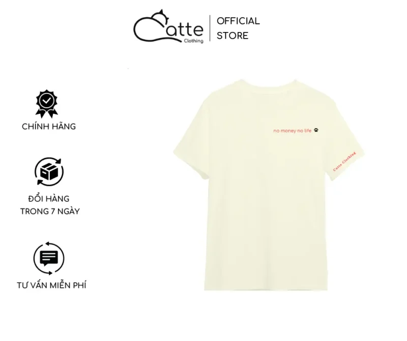 Áo Thun Nam Nữ Catte Clothing No Money No Life Màu Kem