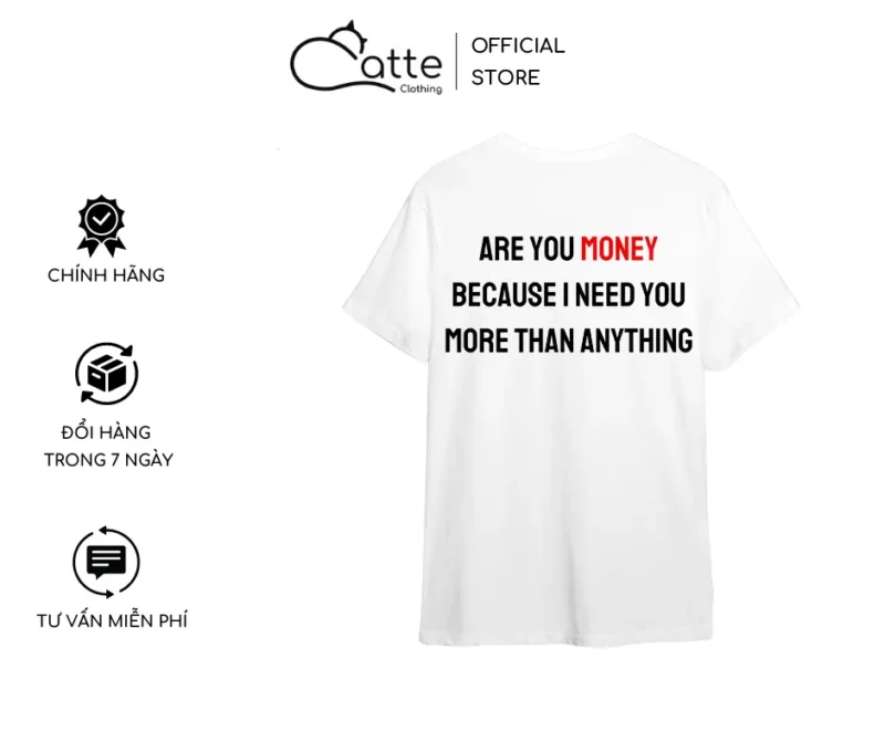 Áo Thun Nam Nữ Catte Clothing No Money No Life Màu Trắng