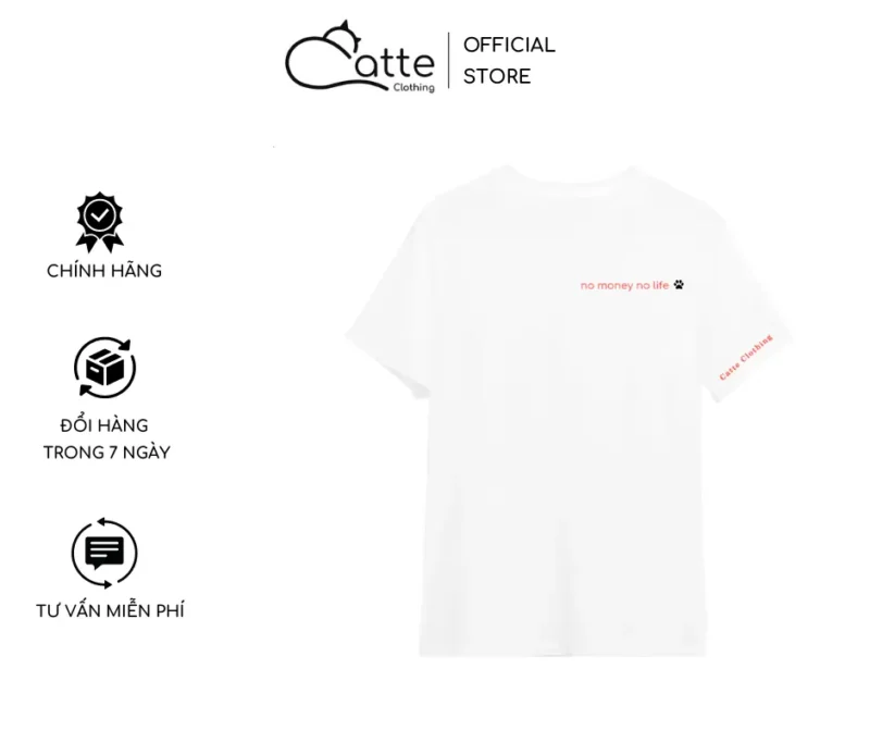 Áo Thun Nam Nữ Catte Clothing No Money No Life Màu Trắng