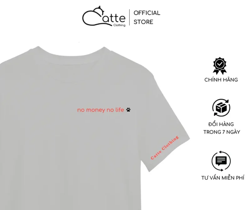 Áo Thun Nam Nữ Catte Clothing No Money No Life Màu Xám