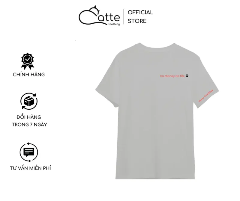 Áo Thun Nam Nữ Catte Clothing No Money No Life Màu Xám