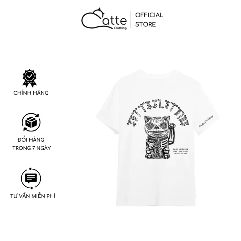 Áo Thun Nam Nữ Catte Clothing Punk Cat Màu Trắng