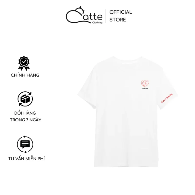 Áo Thun Nam Nữ Catte Clothing Số Đào Hoa Màu Trắng