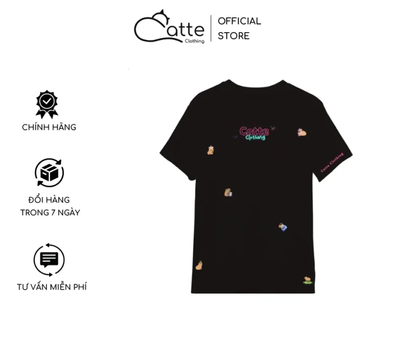 Áo Thun Nam Nữ Catte Clothing Sticker Capybara Màu Đen