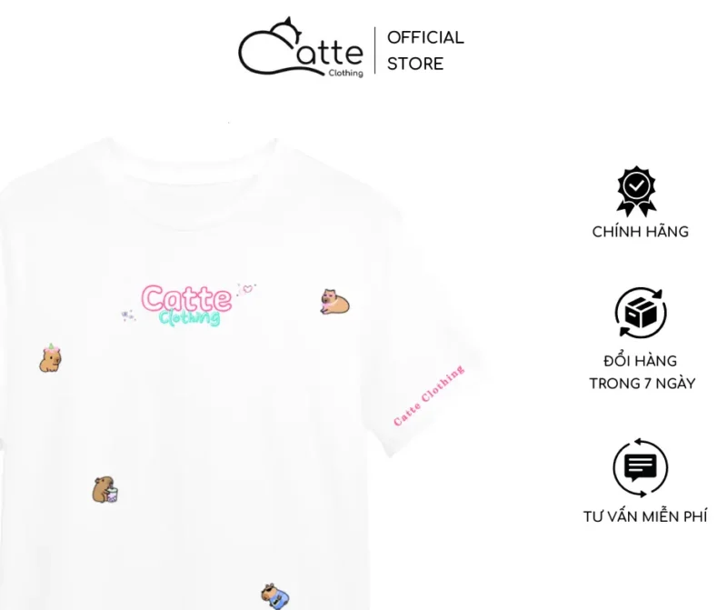 Áo Thun Nam Nữ Catte Clothing Sticker Capybara Màu Trắng