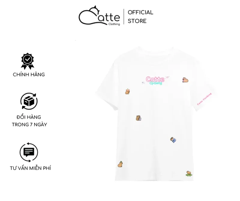 Áo Thun Nam Nữ Catte Clothing Sticker Capybara Màu Trắng