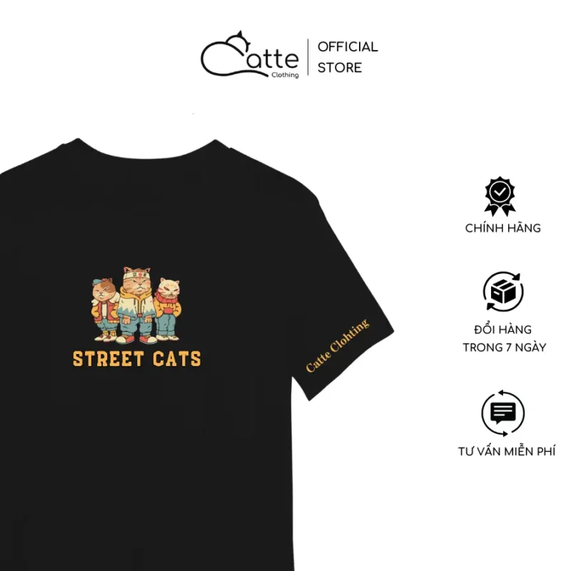 Áo Thun Nam Nữ Catte Clothing Street Cat Màu Đen