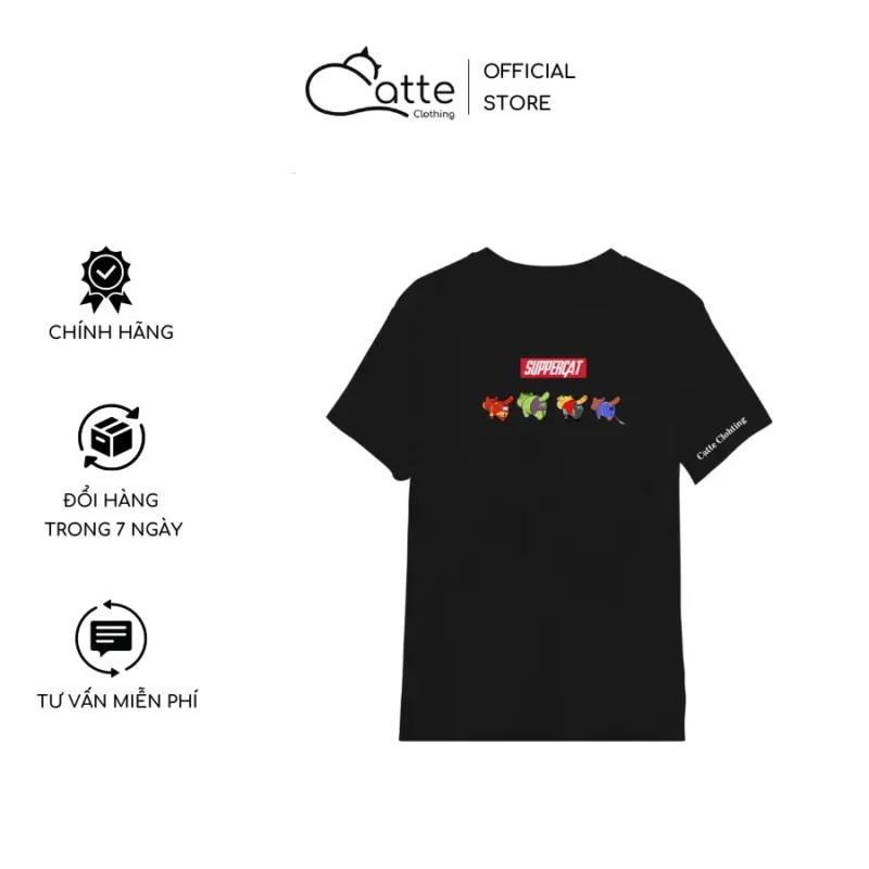 Áo Thun Nam Nữ Catte Clothing SupperCat Màu Đen