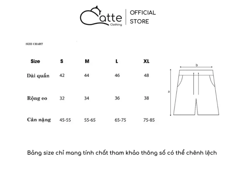 Bảng Size Quần Thun Nam Nữ Catte Clothing Cơ Bản