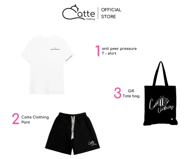 Combo 1 - Áo Quần Thun - Túi Tote Màu Đen Chữ Trắng Catte Clothing